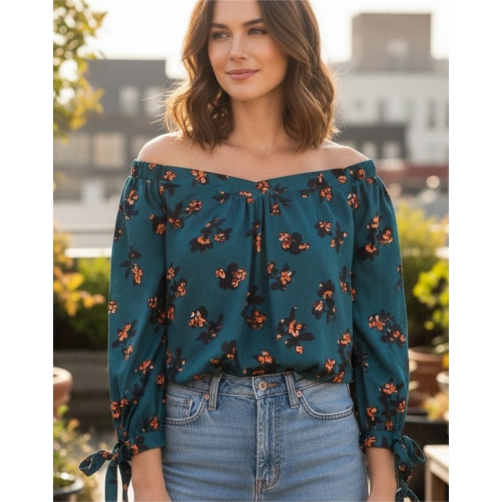 Fashion Nova Floral Off Shoulder Blouse Green Size M